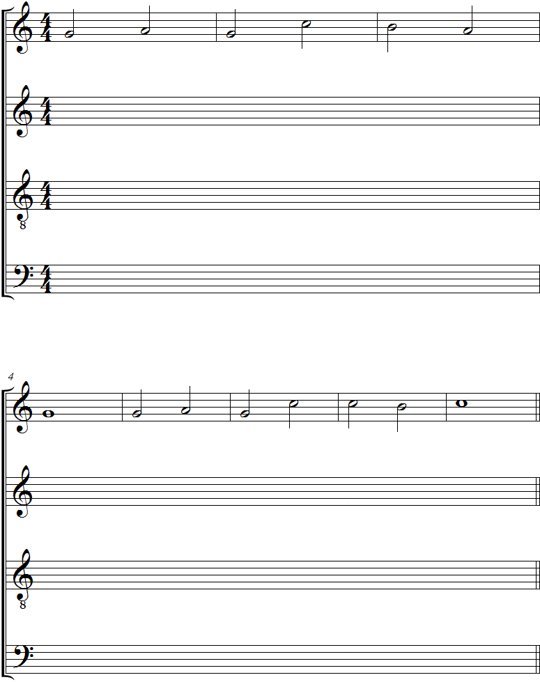 Exercice d'harmonisation. Première harmonisation simple avec correction.