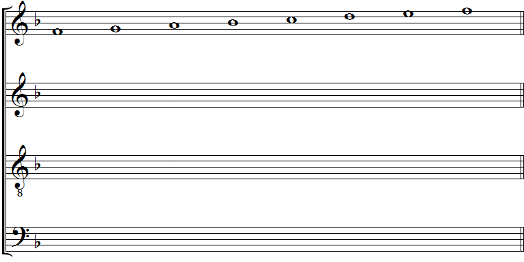 Exercice d'harmonisation N°1. Gamme de fa majeur ascendante