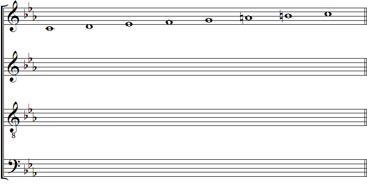 Exercice d'harmonisation N°2. Gamme de do mineur ascendante.